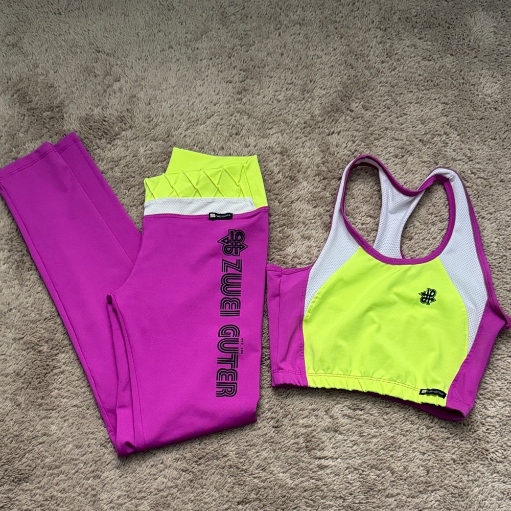 Zwei Guter Neon Lime & Fuchsia Workout Set - Sports Bra + Leggings